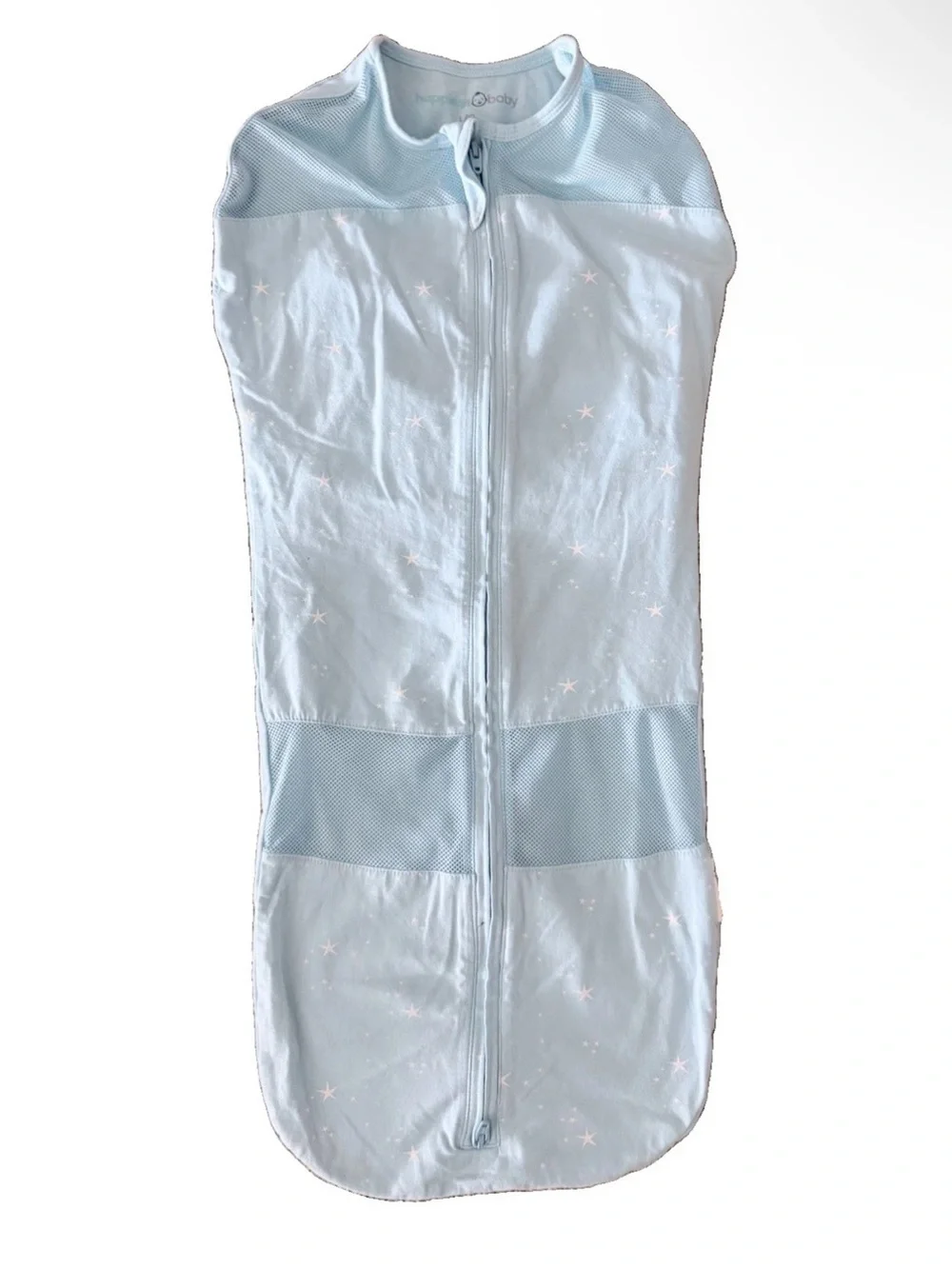 Happiest Baby Sleepea 5 Second Swaddle Large (18-25lb) Light Blue w Stars, EUC